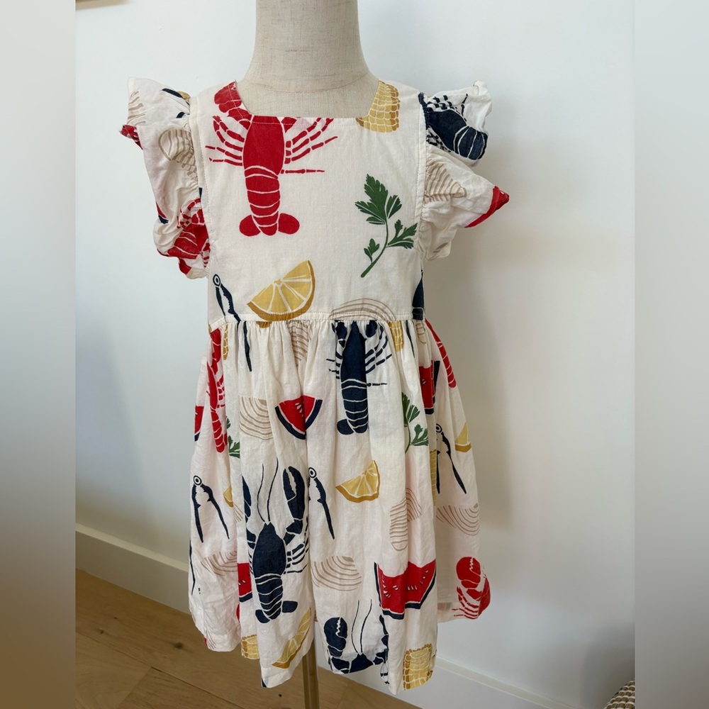 Pink Chicken Kids Dress with Lobster and Lemon Print